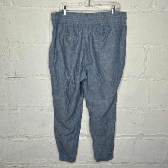 Athleta Women's Cabo Linen Blue Jogger Pants Size 16 Pull-On Drawstring Pockets - Picture 3 of 6